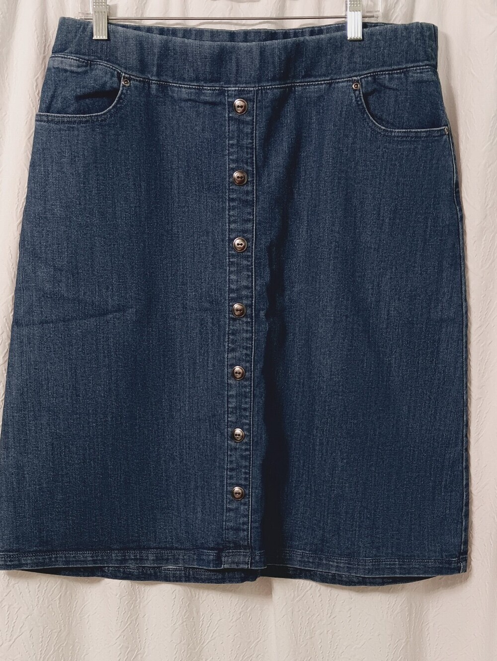 Appleseed's  Blue Denim Washed Button Front A-Line Knee Length Skirt Size LP